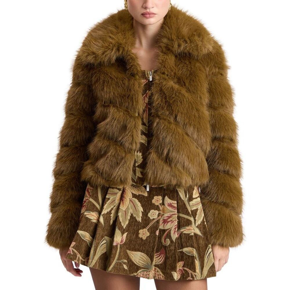 Avec Les Filles Womens Cropped Diagonal Paneled Jacket